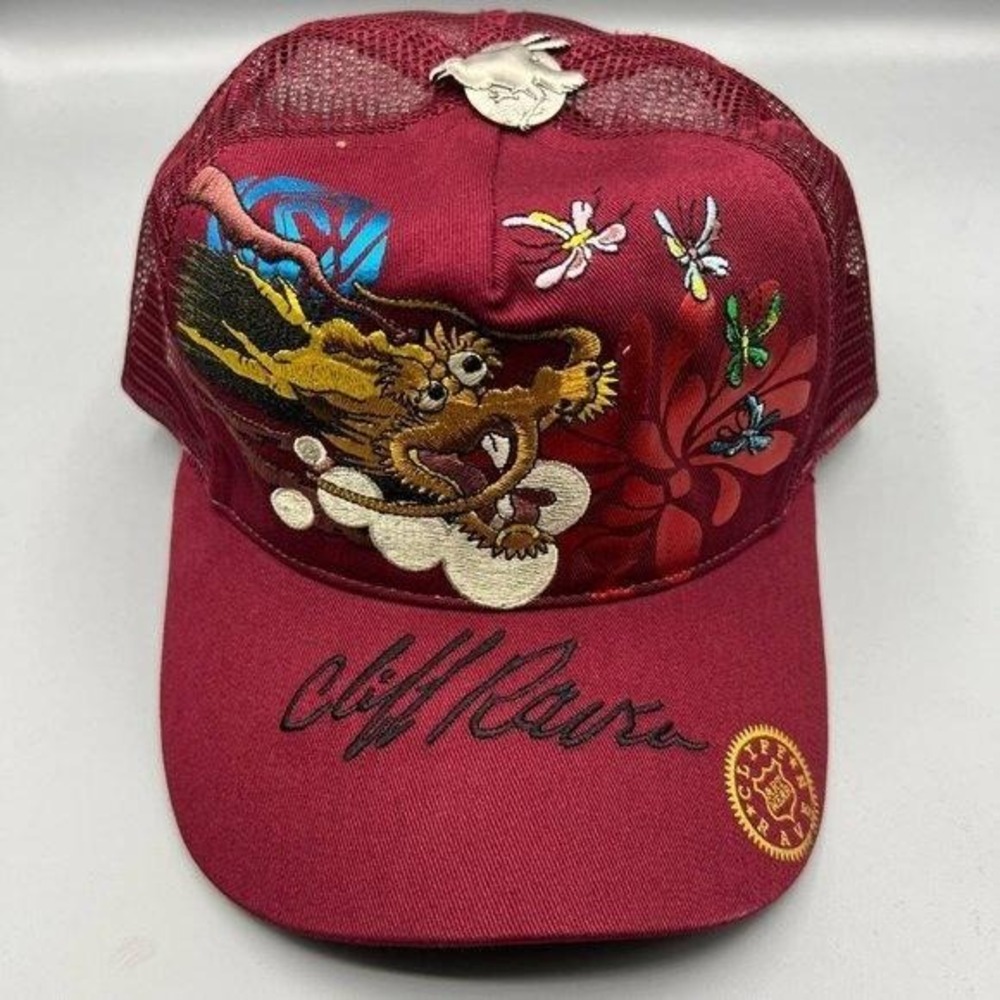 Vintage Cliff Raven Hat Red Ed Hardy Japanese tattoo Snap back Trucker Cap 90s
